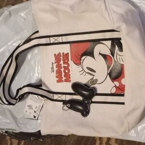 Disney Minnie Mouse Tote Bag Primark Canvas Ecru NWT with Bow Keychain